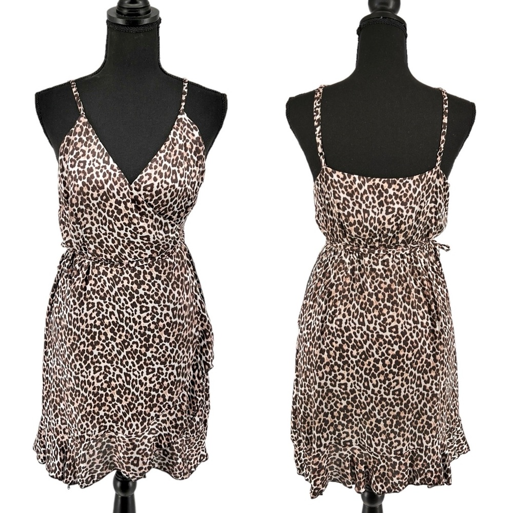 Don’t Ask Why Leopard Print Wrap Dress One Size Fits Most Ruffles Made In Italy
